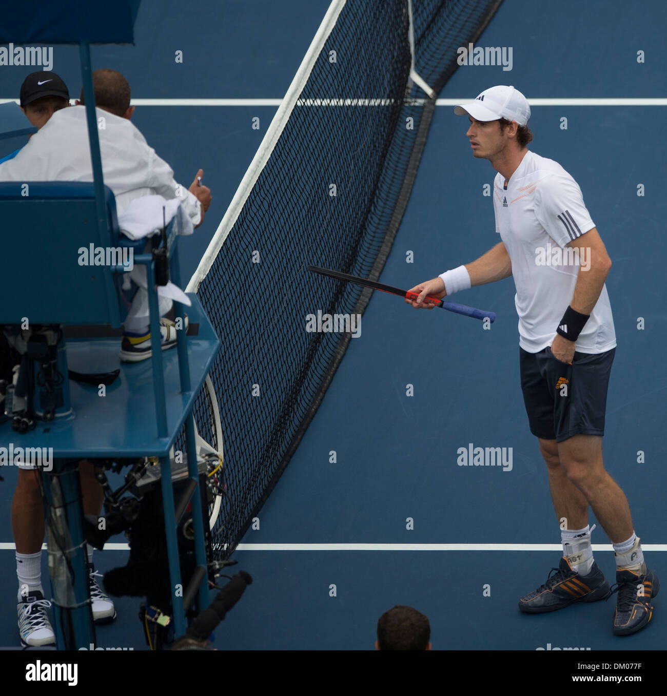 Andy Murray (SCO) hat a soufflé pendant un moment résultant en un point replay U.S Open 2012 Men's Semi Final - Tomas Berdych (CZE) Banque D'Images