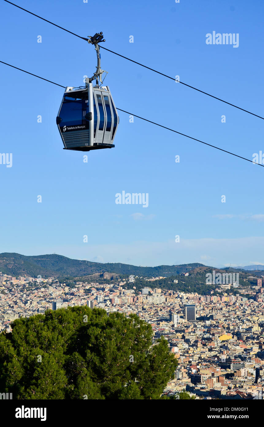 Téléphérique de Montjuïc, paysage urbain. Barcelone, Catalogne, Espagne. Banque D'Images