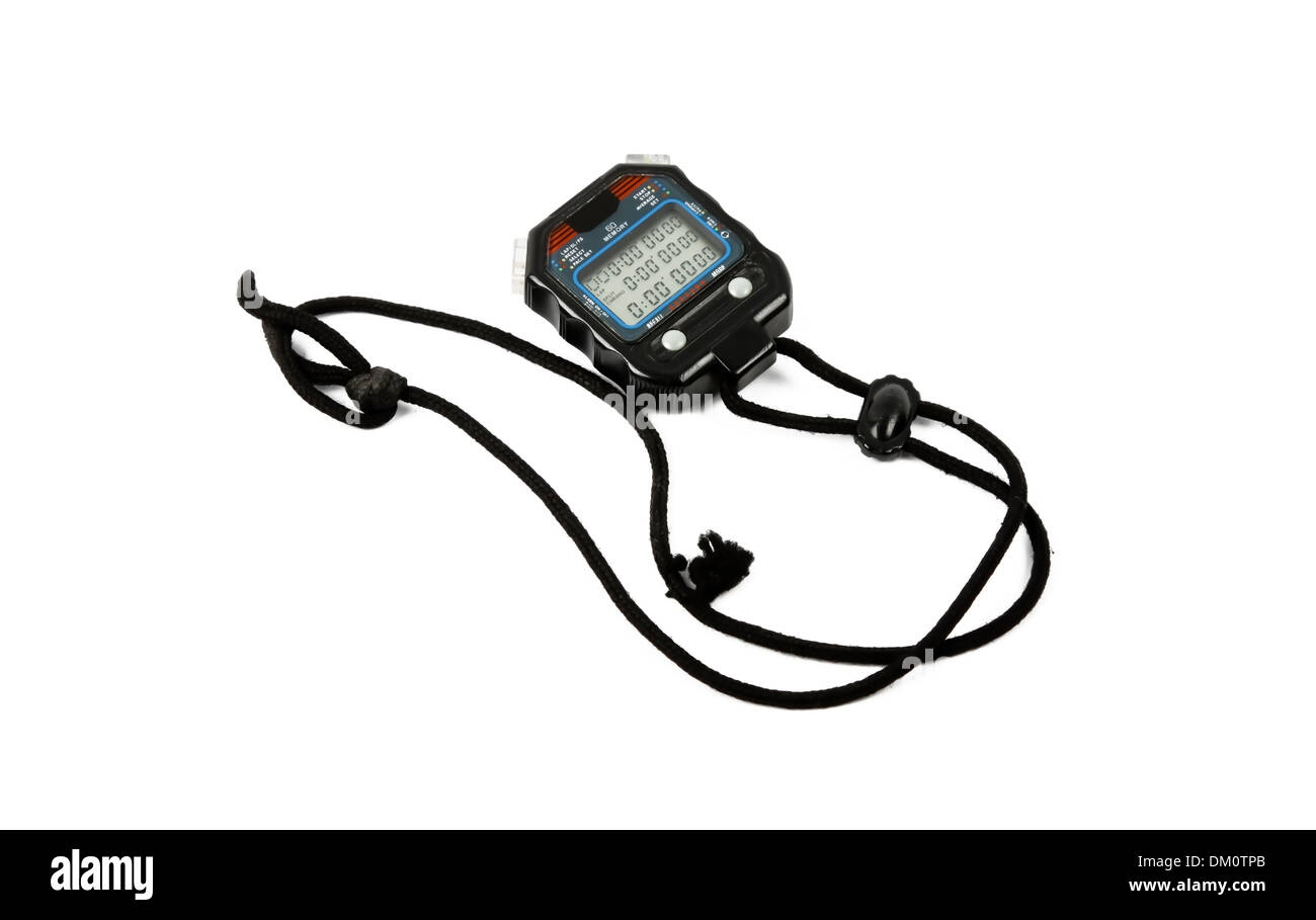 Chronomètre numérique noir isolé sur fond blanc Banque D'Images