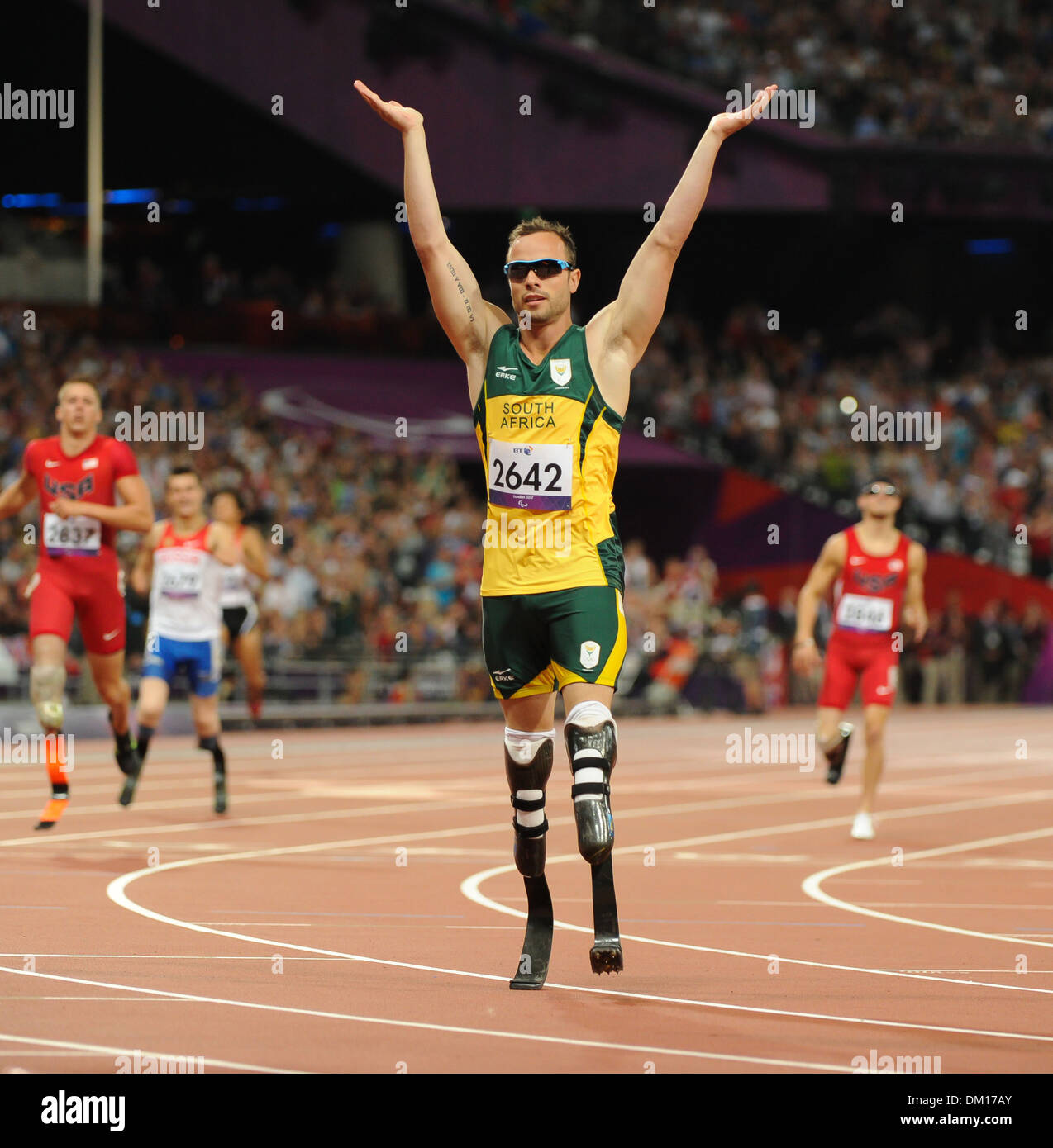 Oscar Pistorius (RSA) Jeux Paralympiques de Londres 2012 - Men's 400m T44 Série 1 - Stade Olympique Londres Angleterre - 07.09.12 Banque D'Images