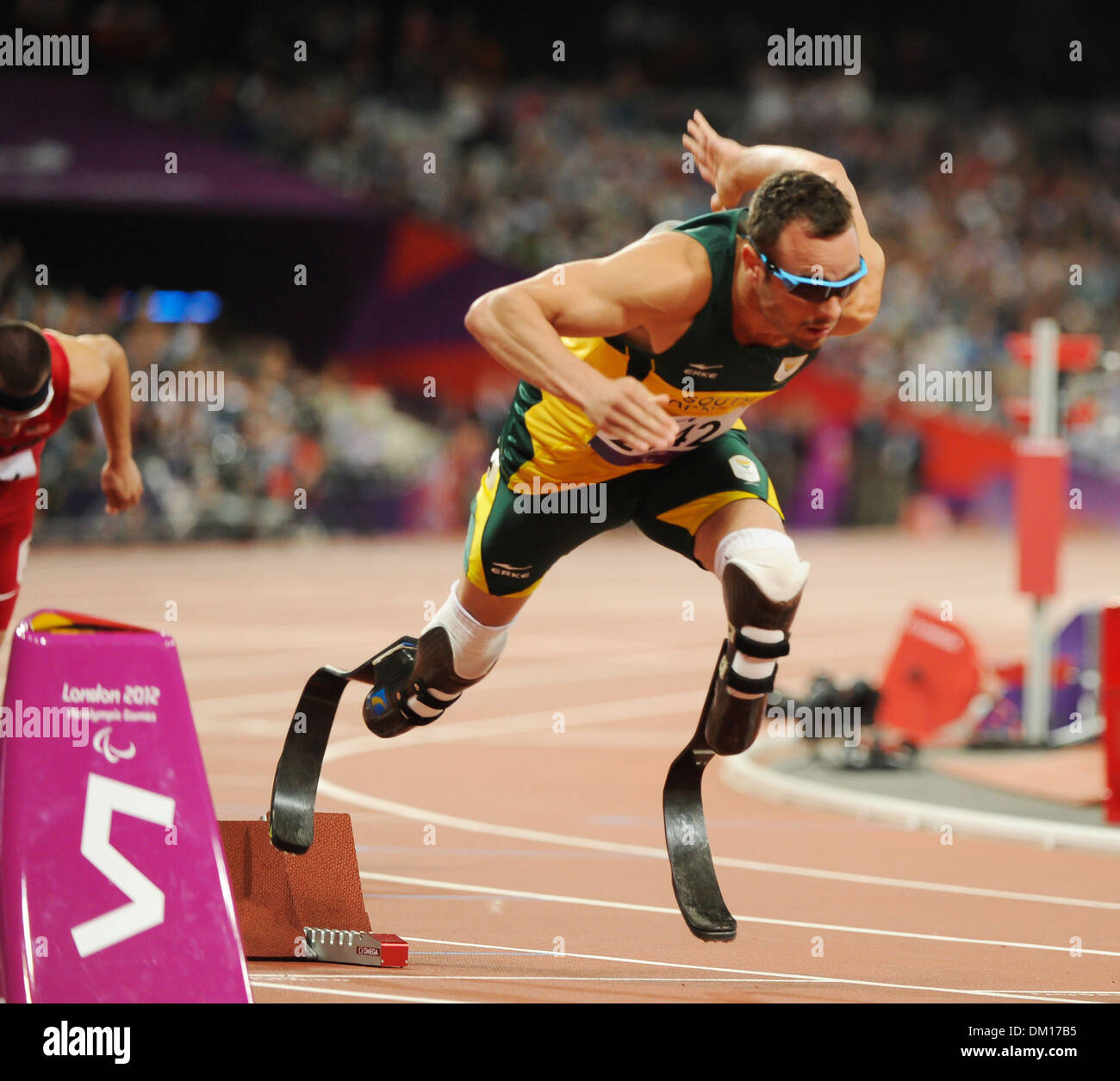 Oscar Pistorius (RSA) Jeux Paralympiques de Londres 2012 - Men's 400m T44 Série 1 - Stade Olympique Londres Angleterre - 07.09.12 où : Banque D'Images