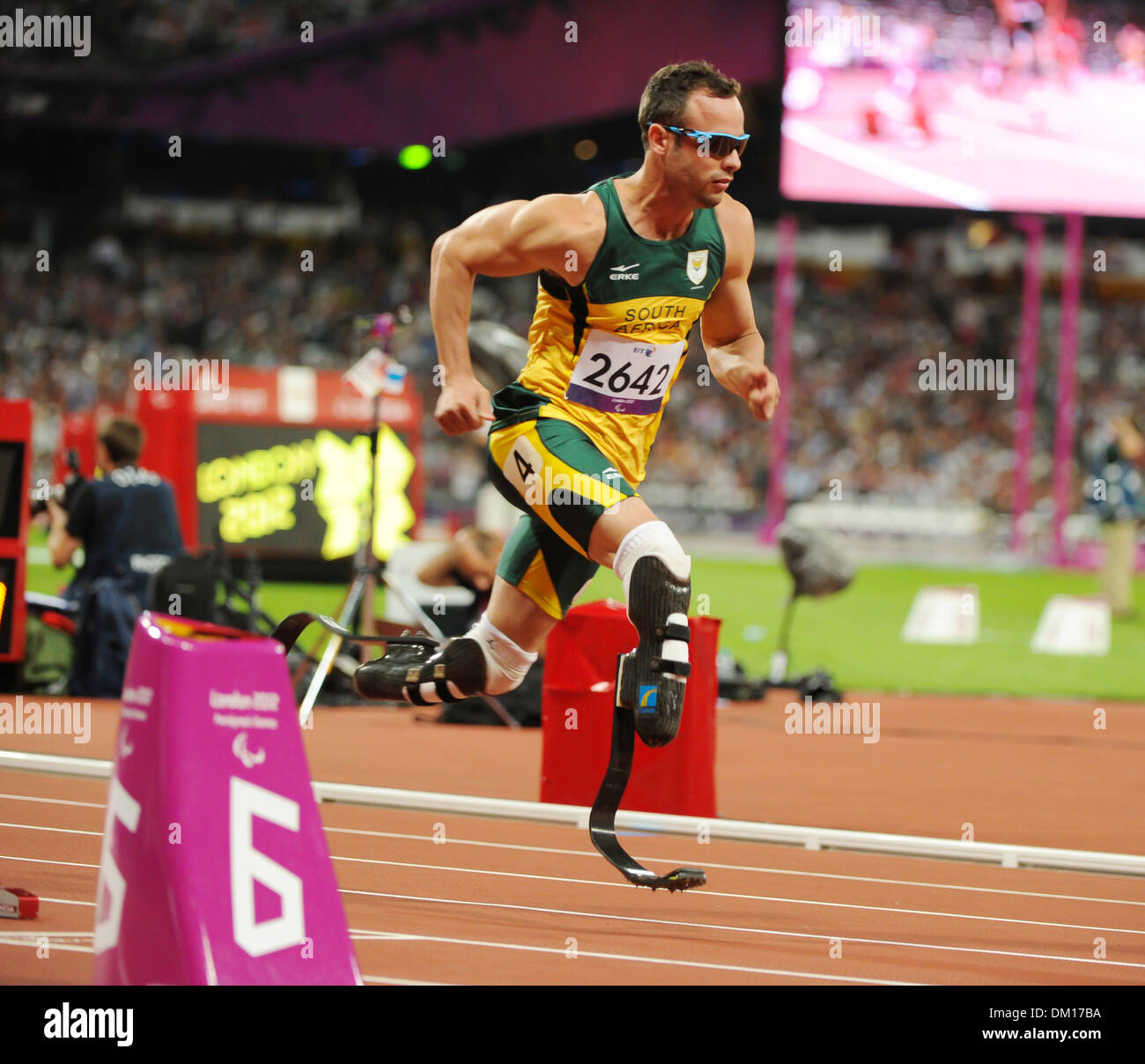 Oscar Pistorius (RSA) Jeux Paralympiques de Londres 2012 - Men's 400m T44 Série 1 - Stade Olympique Londres Angleterre - 07.09.12 où : Banque D'Images