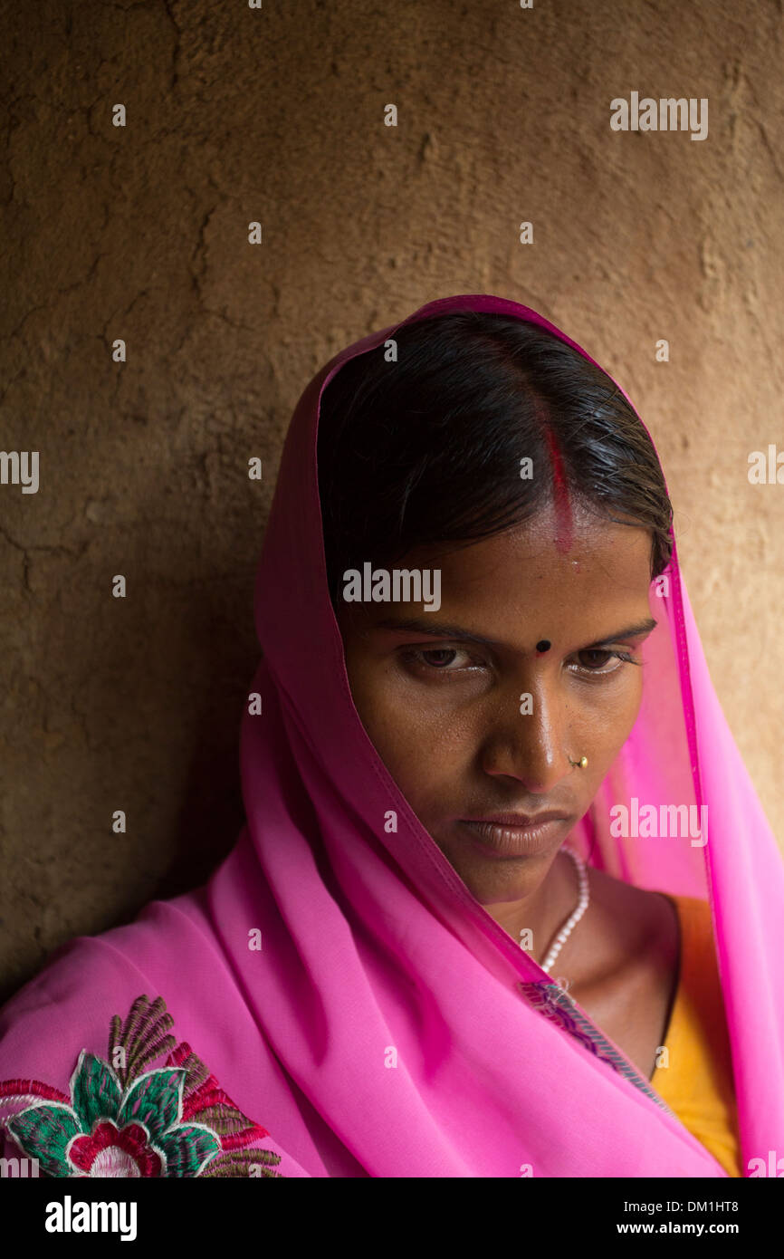 Woman in pink sahri - l'État du Bihar, en Inde. Banque D'Images