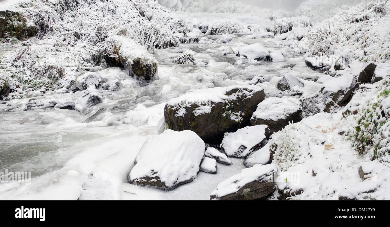 Latourell Falls Creek à la Columbia River Gorge Oregon avec glaçons et eau gelés en hiver Panorama Banque D'Images