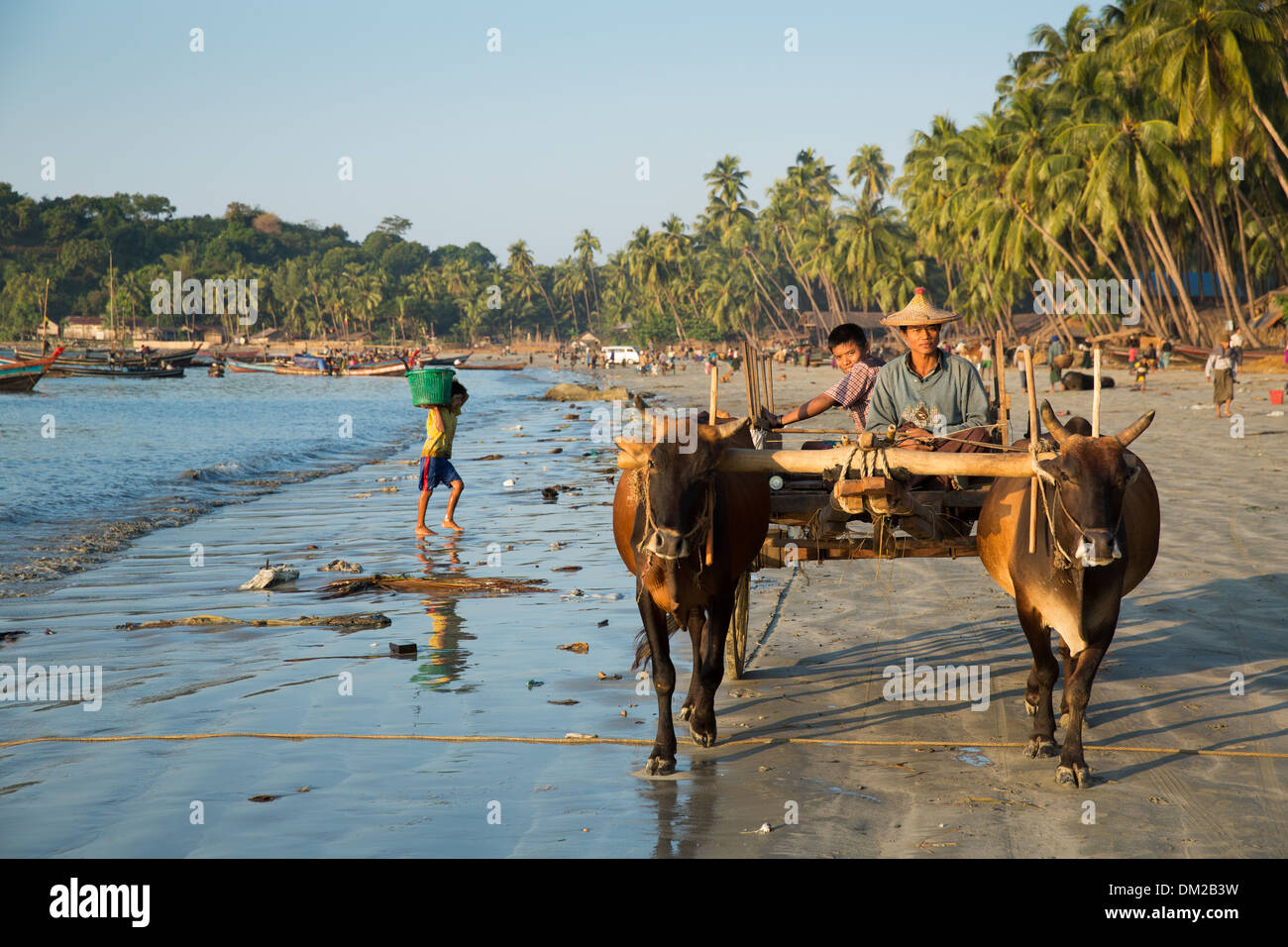 La plage à Gyeiktaw à l'aube, Ngapali, Rakhine, Myanmar (Birmanie) Banque D'Images