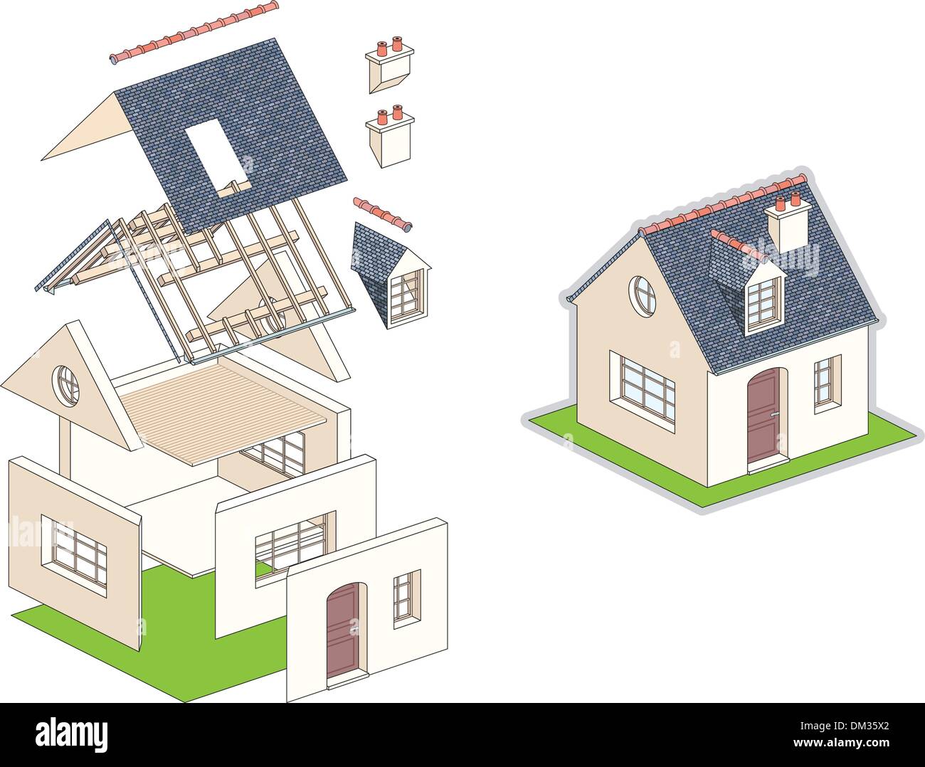 Vector illustration isométrique d'une maison en kit - permet la construction modulaire et la composition Illustration de Vecteur
