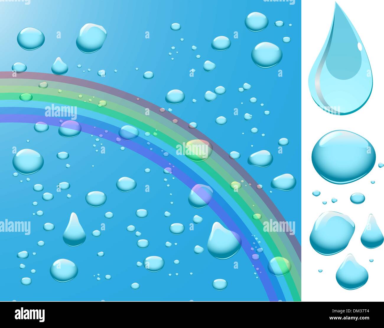 Les gouttes d'eau avec arc-en-ciel. Illustration de Vecteur