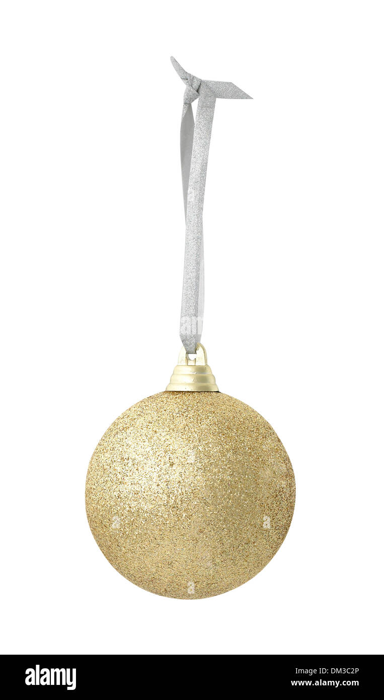 Gold Christmas bauble decoration découper sur fond blanc Banque D'Images