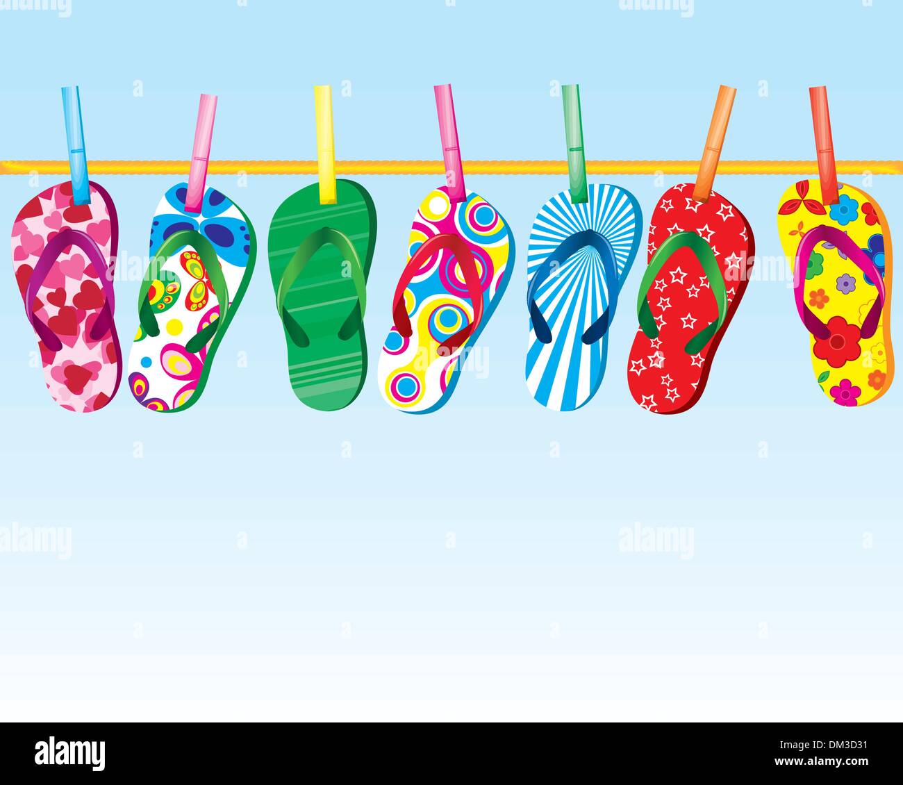 Flip flop sandals on clothes line sous jolie sky Illustration de Vecteur