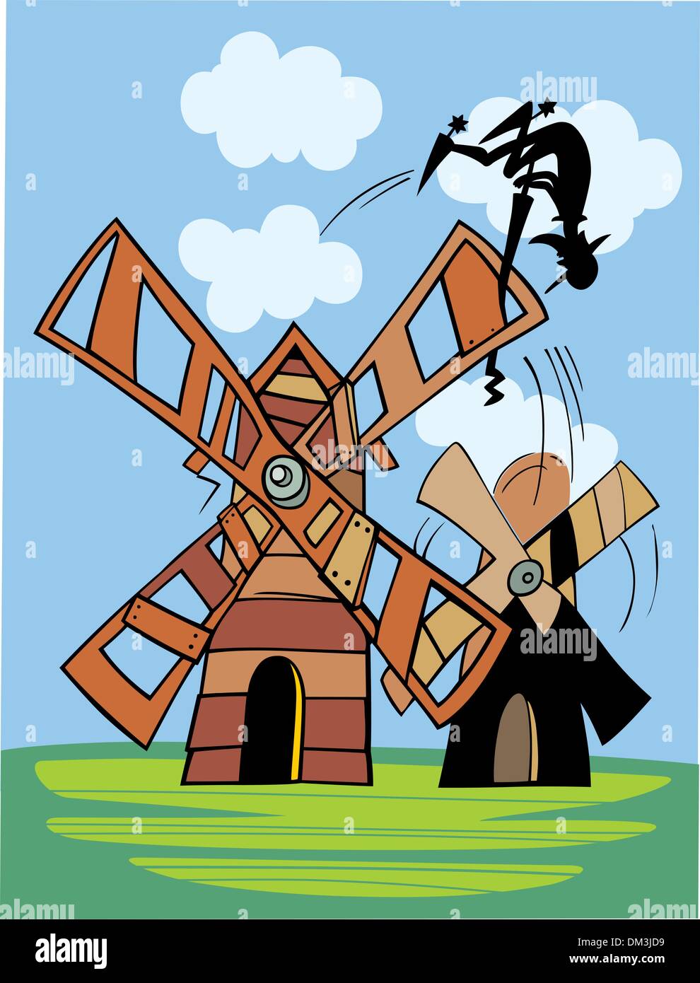 Don Quichotte et le moulin à vent Illustration de Vecteur