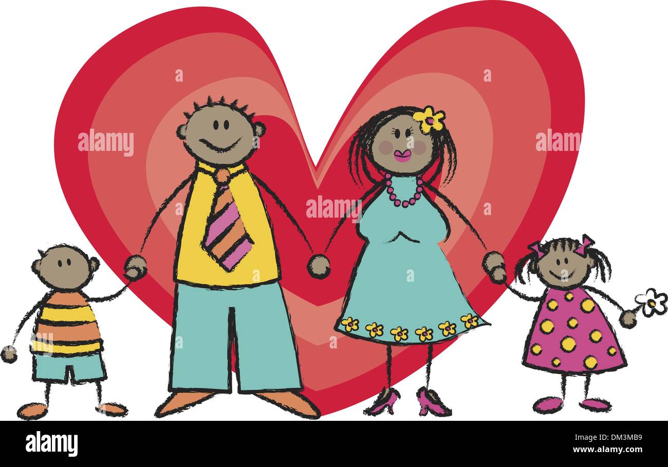 Famille heureuse à peau sombre ton (vecteur) Illustration de Vecteur