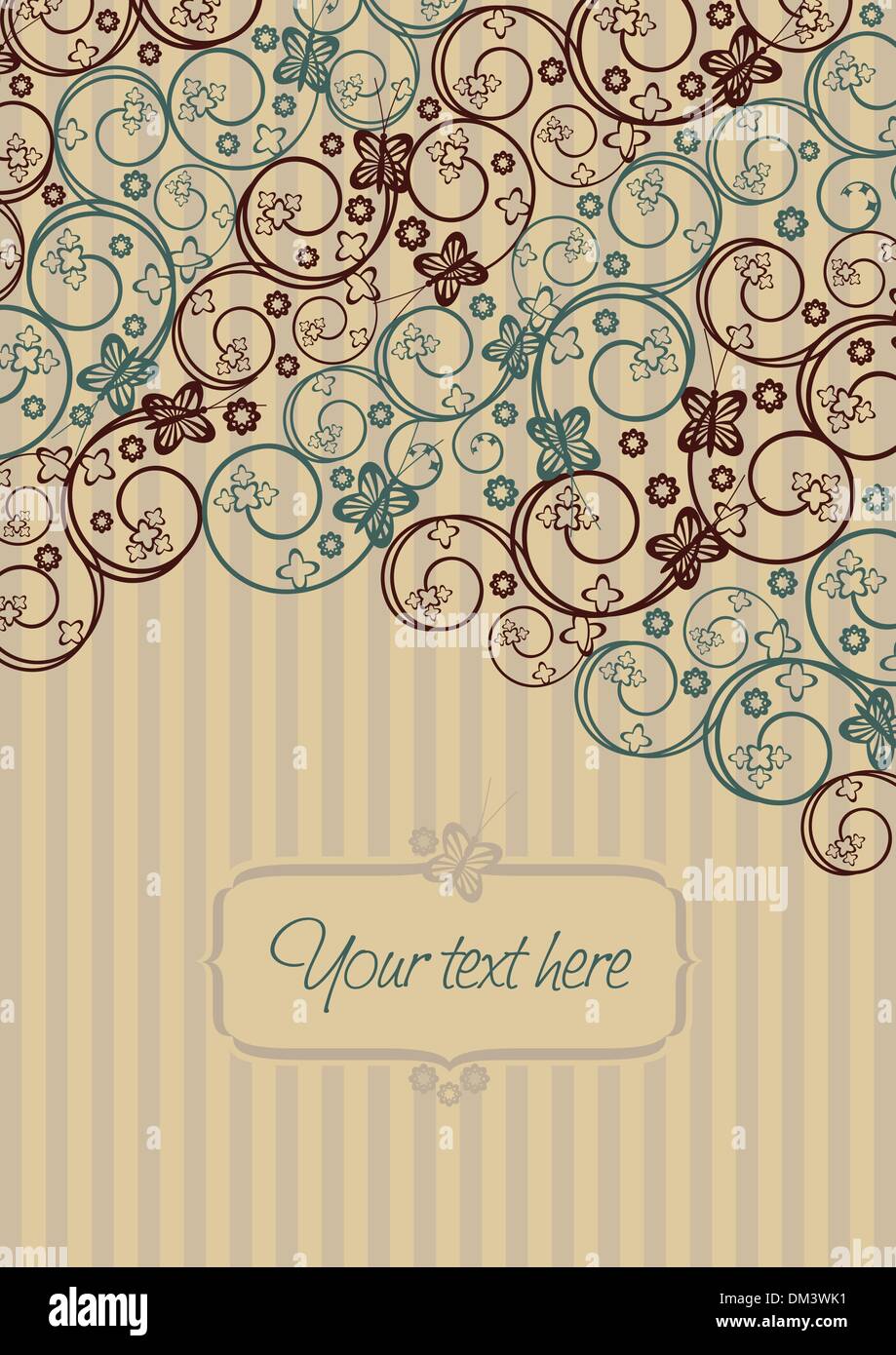 Brun et vert rétro tourbillons et papillons Illustration de Vecteur