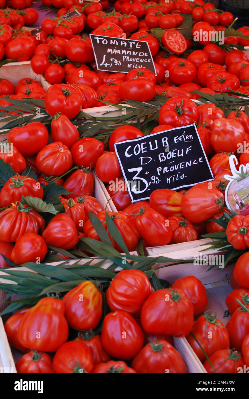 Les tomates fraîches en vente au marché du Cours Saleya à Nice, France Banque D'Images