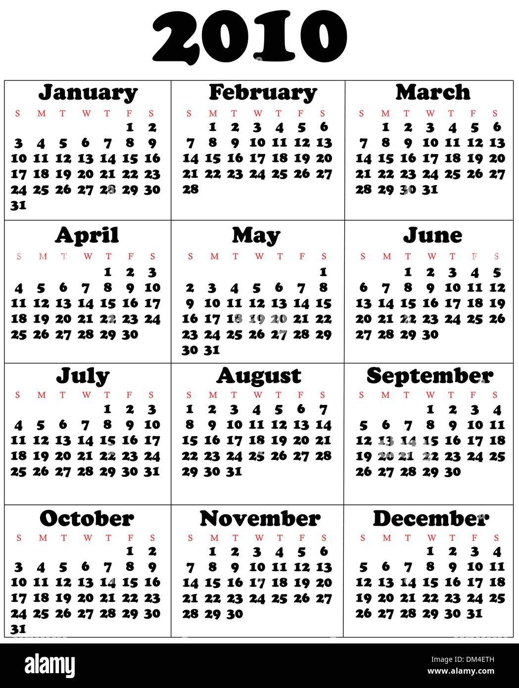 Calendrier 2010 illustration stock. Illustration du mensuel - 12386343