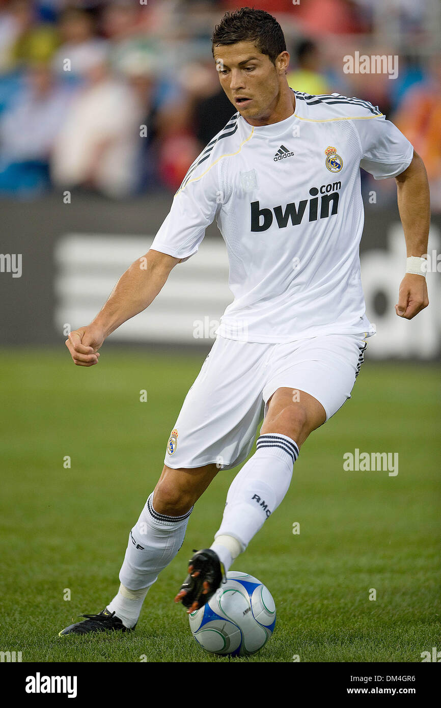 Le milieu de terrain du Real Madrid Cristiano Ronaldo # 9 en action au BMO  Field à Toronto lors d'un match de football amical FIFA..Le score final  était 5-1 pour le Real