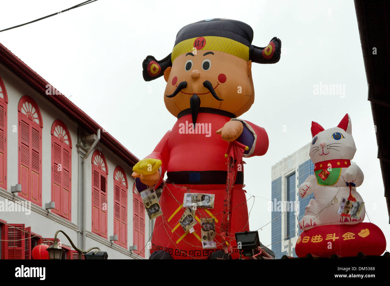 Décorations du Nouvel An chinois dans Chinatown, Singapour Banque D'Images