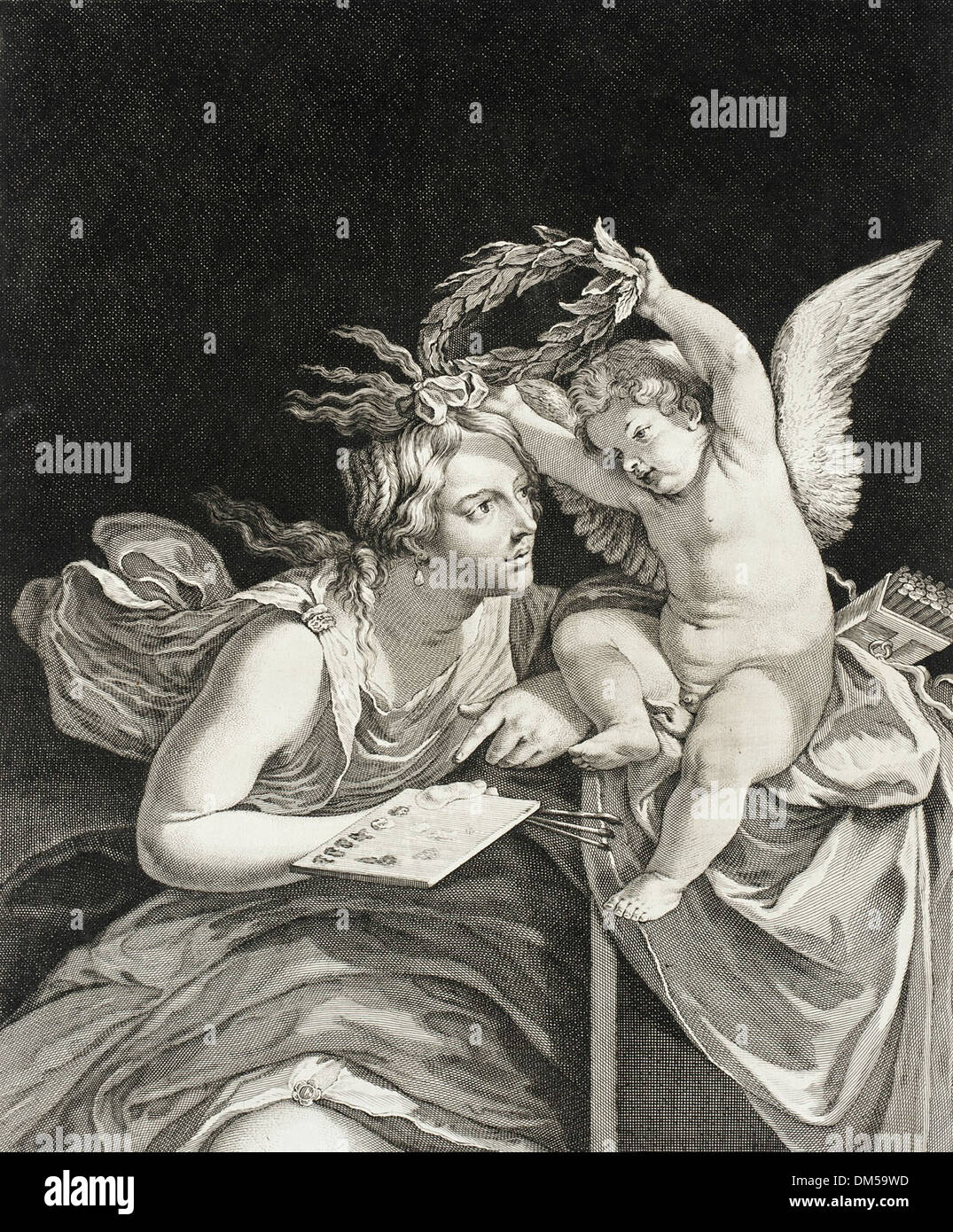 Figure allégorique de la peinture nimbés par Cupid 88.91.451 Banque D'Images