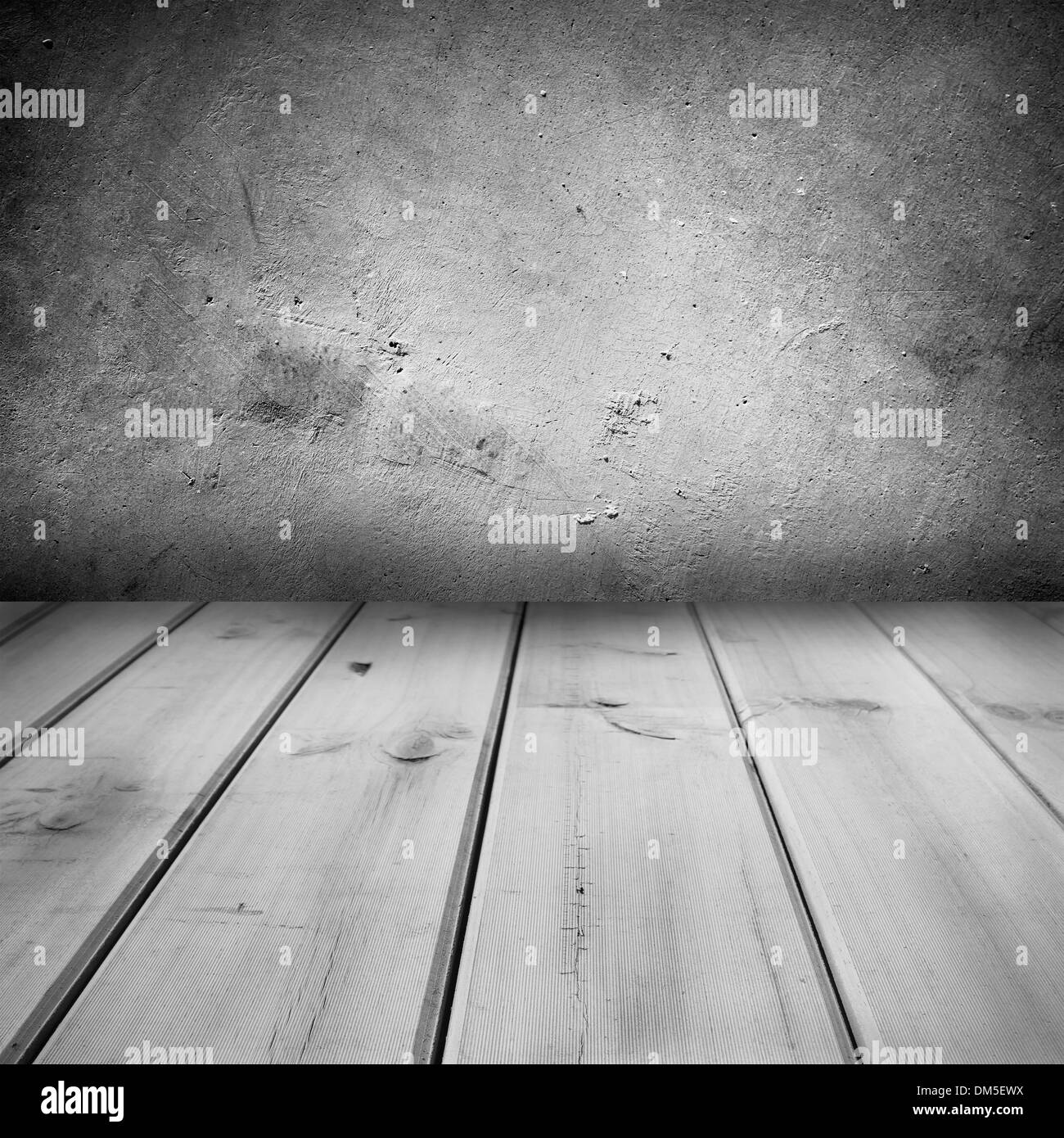 Planchers en bois et mur de béton Banque D'Images