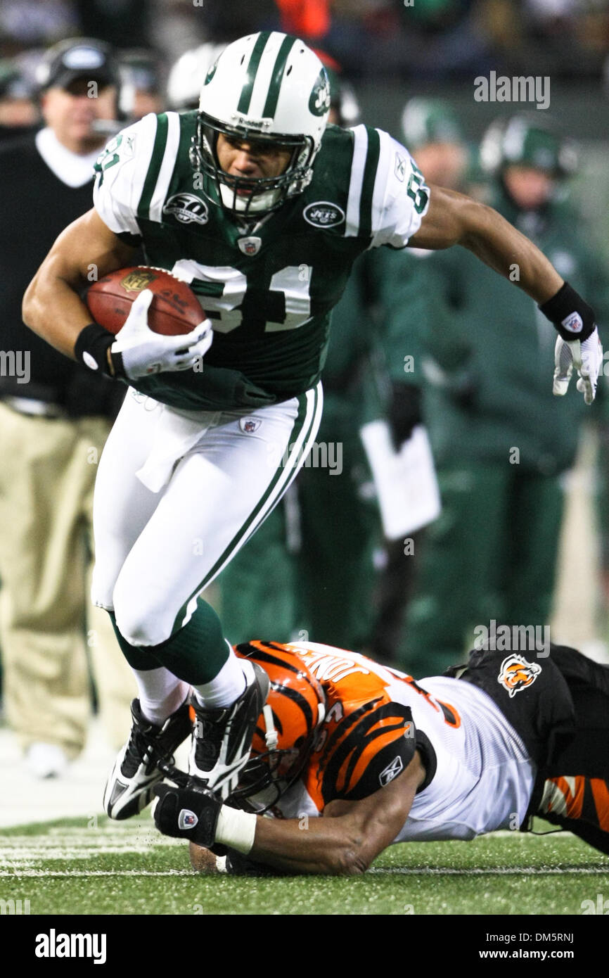 3 janvier 2010 - East Rutherford, New Jersey, États-Unis - 03 janvier 2010 : New York Jets tight end Dustin Keller # 81 sur une action de jeu au cours de la réception entre les Bengals de Cincinnati et New York Jets au Meadowlands Sports Complex à East Rutherford, New Jersey. Les Jets dirige le Bengals 27-0 à la moitié..crédit obligatoire - Alan Maglaque / Southcreek Global (Image Crédit : © Southcreek Banque D'Images