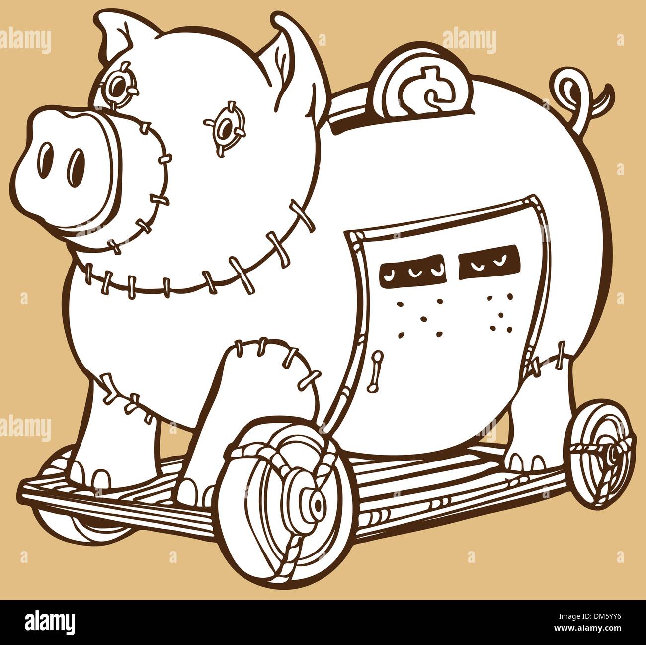 Cheval de Troie Piggy Bank Illustration de Vecteur