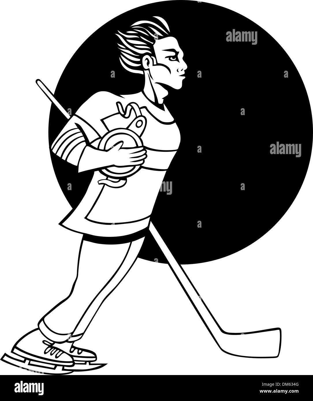 Le joueur de hockey Line Art Illustration de Vecteur