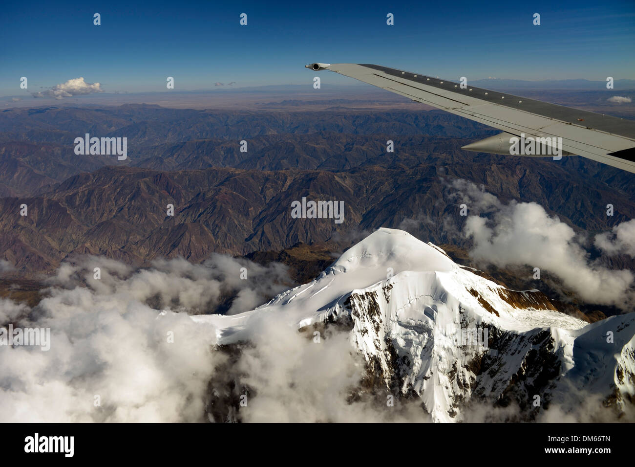 Glacier Illimani, 6 439 m, vue à partir d'un aéronef, La Paz, Bolivie Banque D'Images