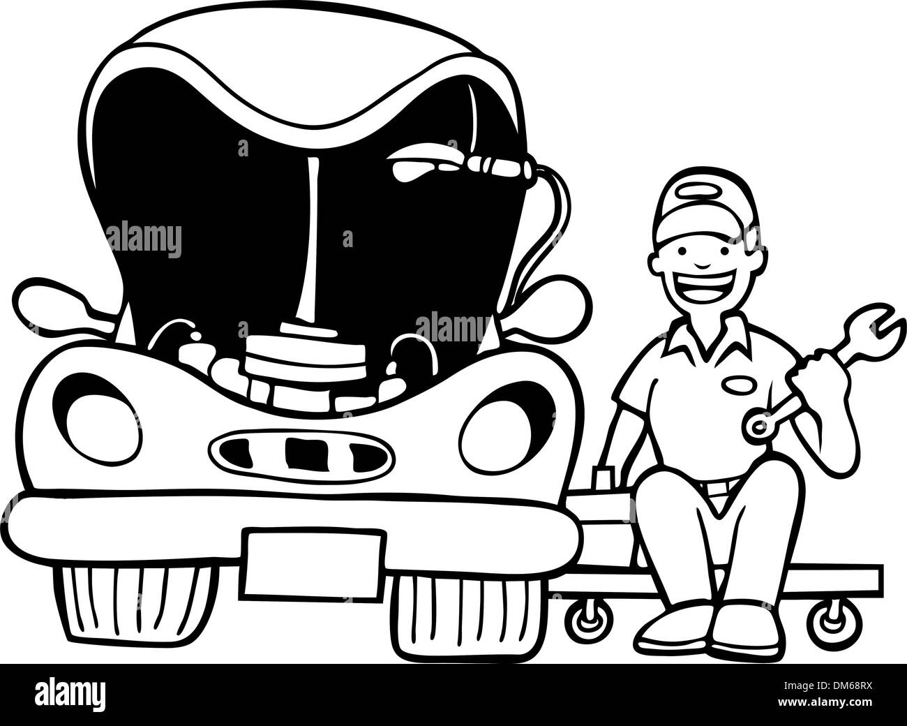 Assis sur le capot de la voiture Banque d'images noir et blanc - Alamy