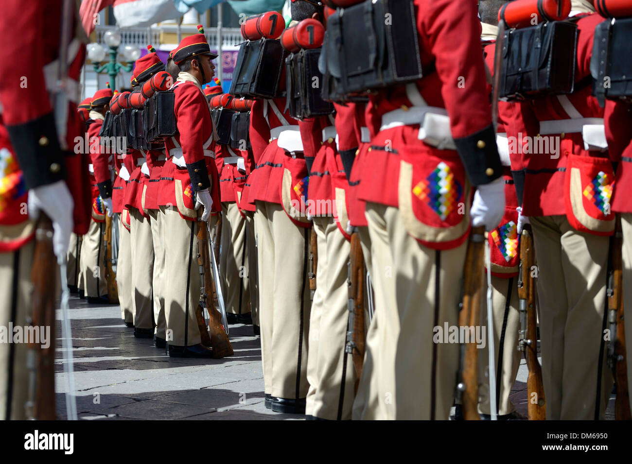 Garde Présidentielle en uniforme historique sur la Plaza Murillo square, La Paz, Bolivie Banque D'Images