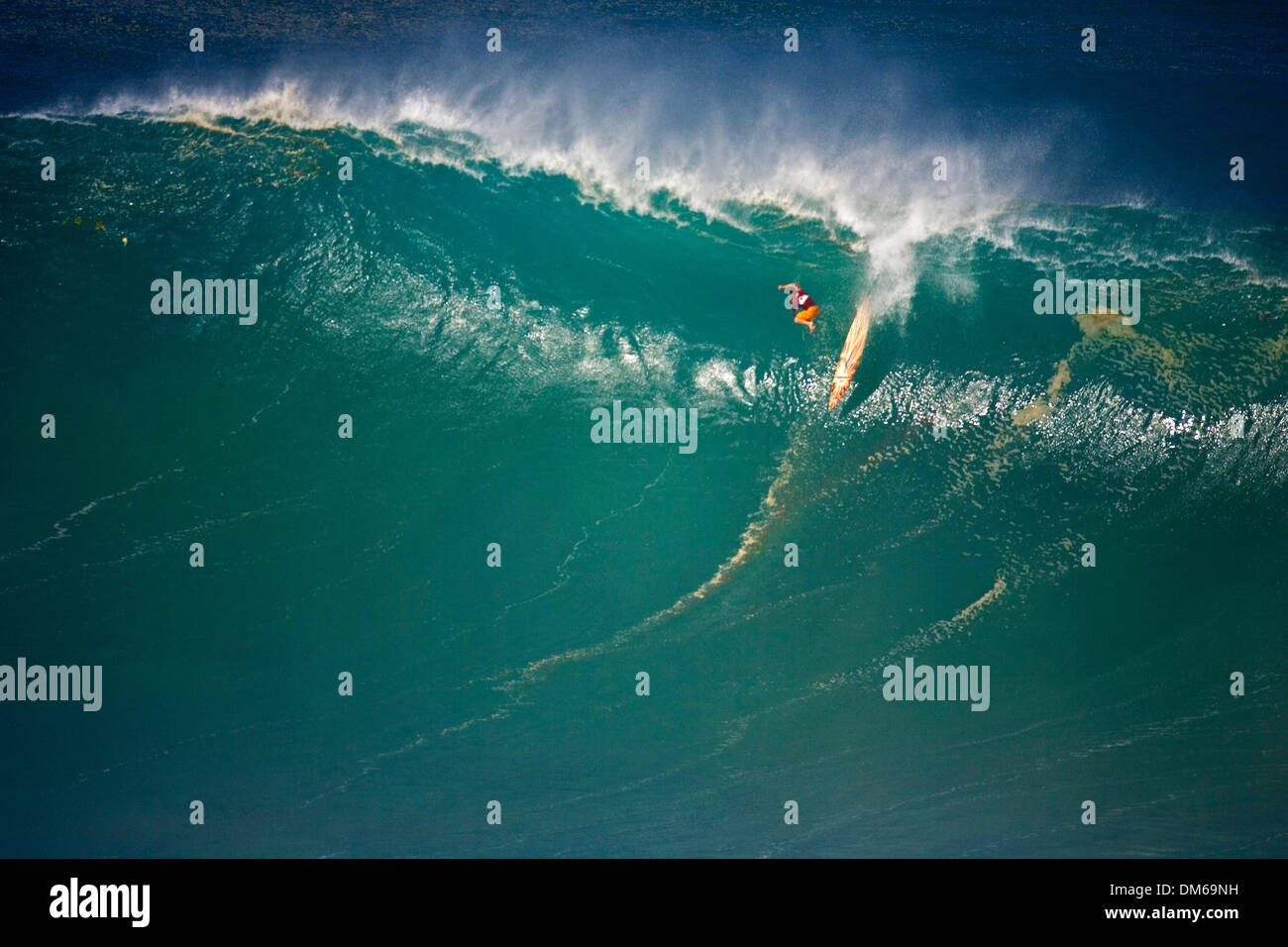 Déc 15, 2004 ; Waimea Bay, New York, USA ; Mavericks Hommes qui ride champion Montagnes DARYL 'HUNTER' VIROTSKO (Santa Cruz, CA, USA) prend l'une des plus effrayantes wipeouts du siècle, laissant tomber en bas de la face d'une vague de 40 pieds au Quiksilver Eddie Aikau Big Wave Invitational contest. Virotsko a été transporté jusqu'à la terre par un jet-ski d'une blessure au genou, le forçant à se retirer f Banque D'Images