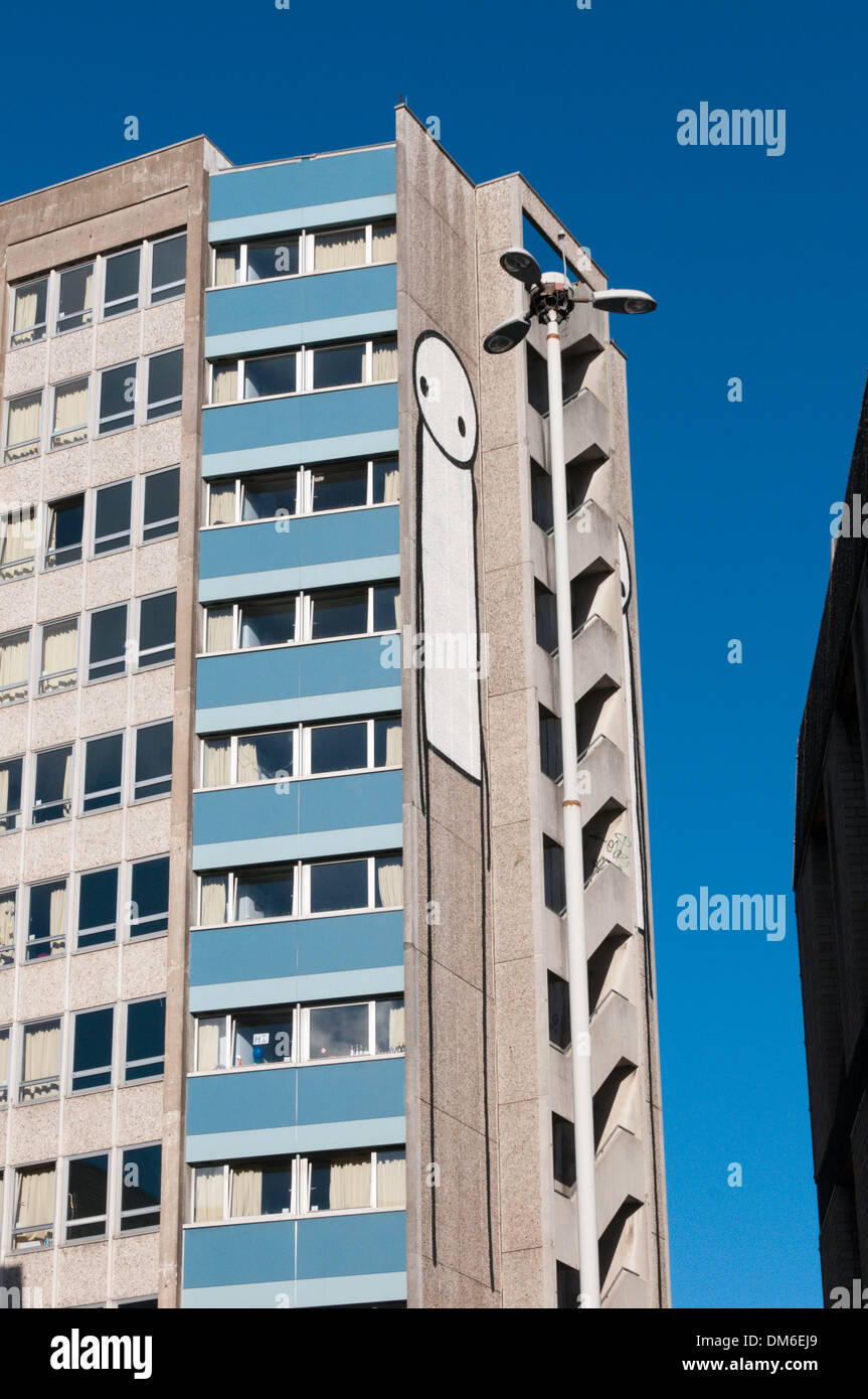 Graffiti par Stik à Bristol qui, à l'origine, faisait partie de la rue ne voient pas art project. Banque D'Images