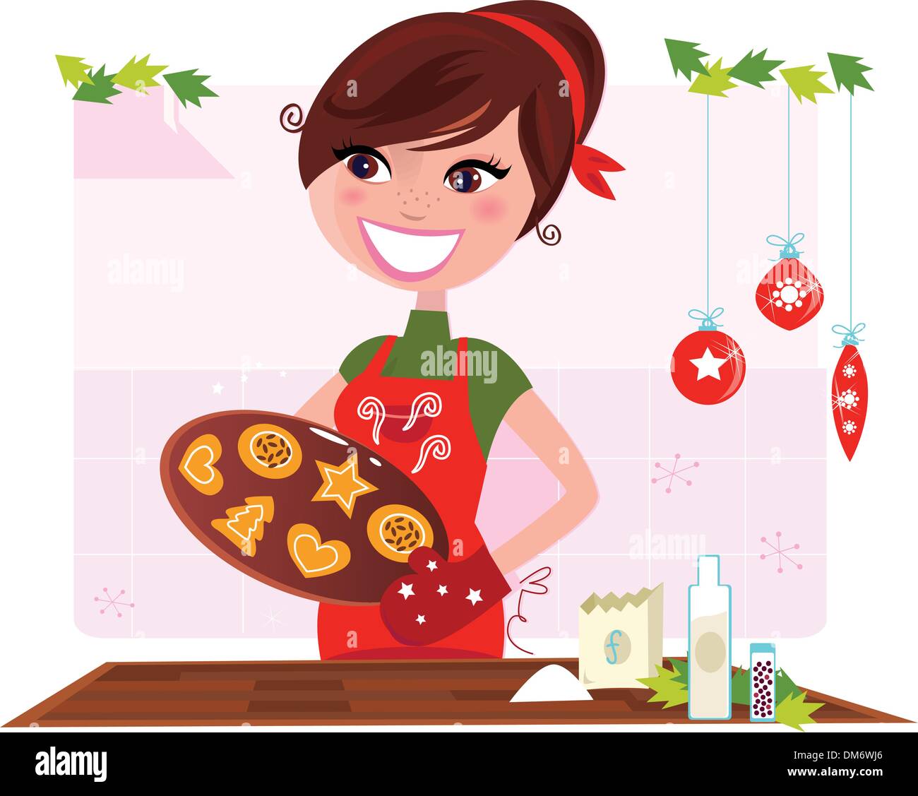 Recette secrète : Woman preparing christmas cookies Illustration de Vecteur