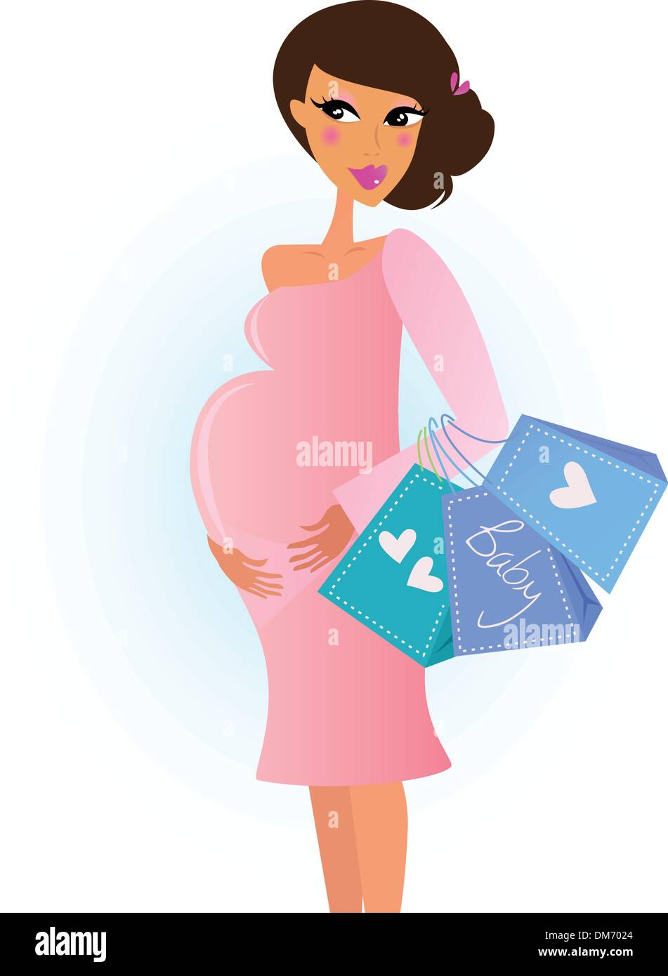 Une femme enceinte à la mode en rose with shopping bags Illustration de Vecteur