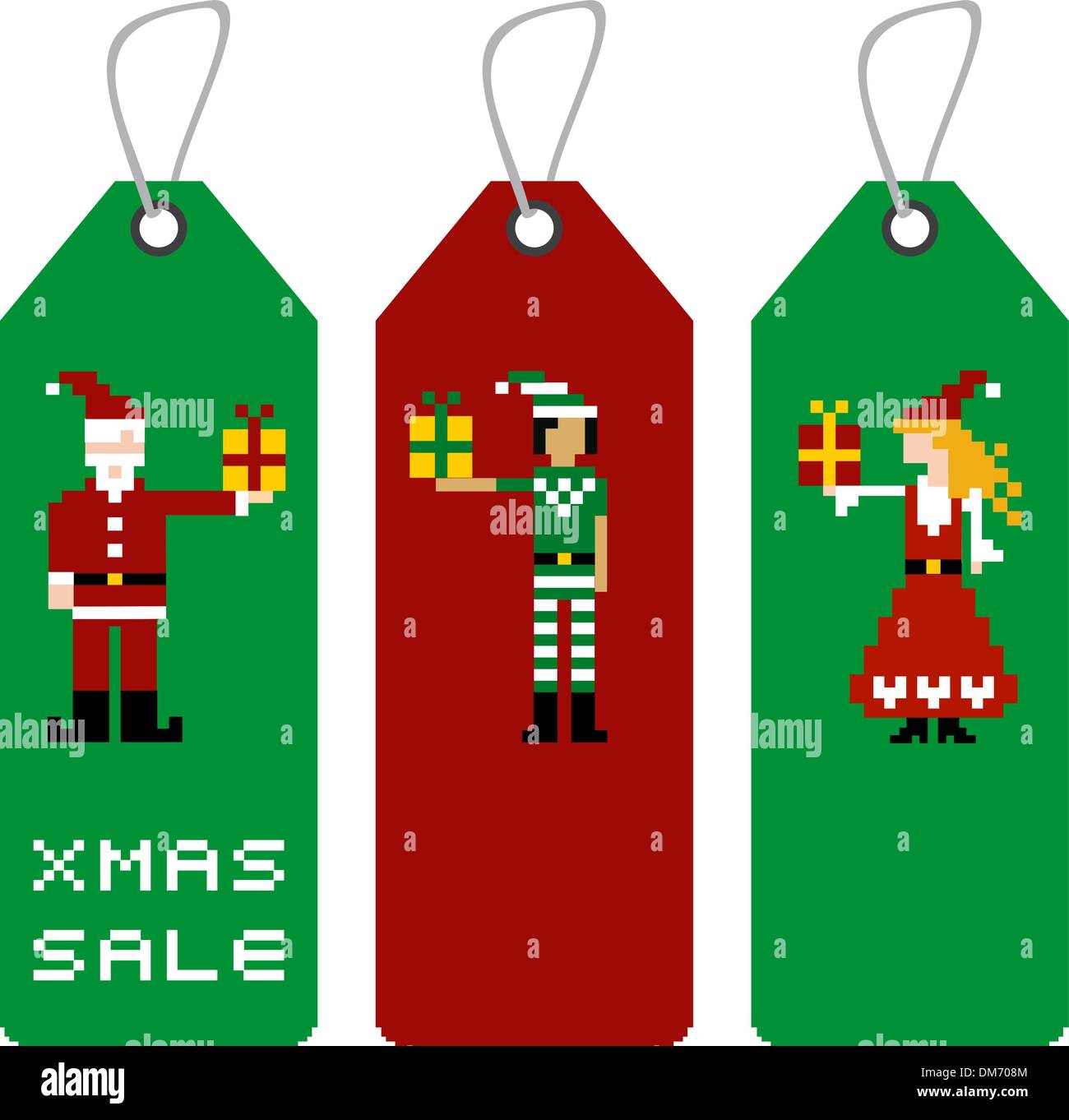 Tag de Noël avec des caractères en pixels Illustration de Vecteur