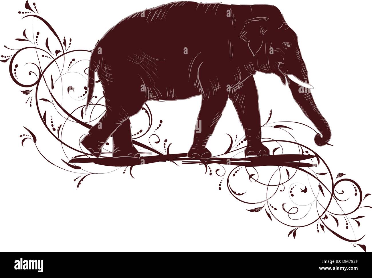 Croquis de l'éléphant décoré floral design Illustration de Vecteur