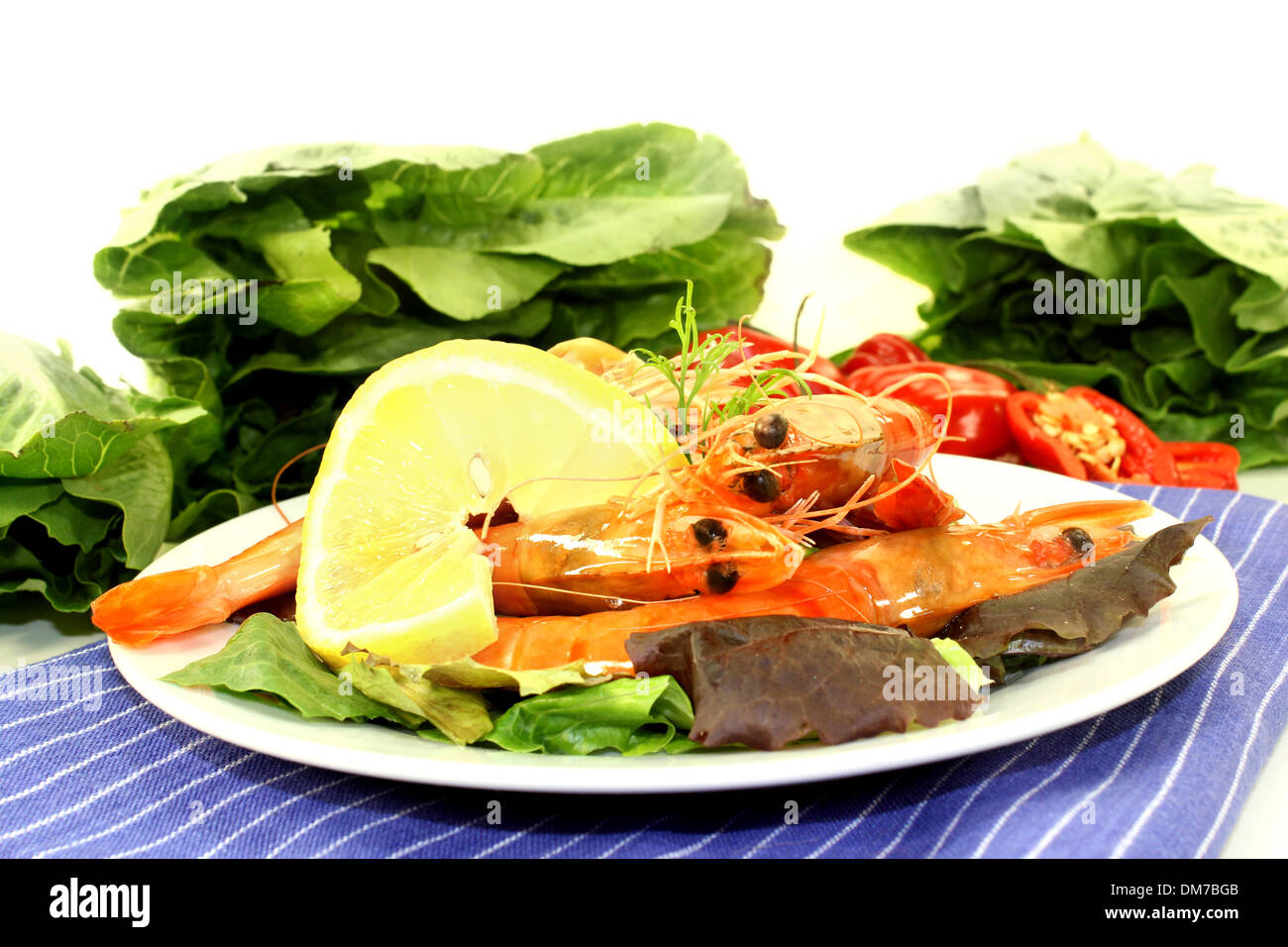 La crevette tigrée avec du citron laitue frisée sur Banque D'Images