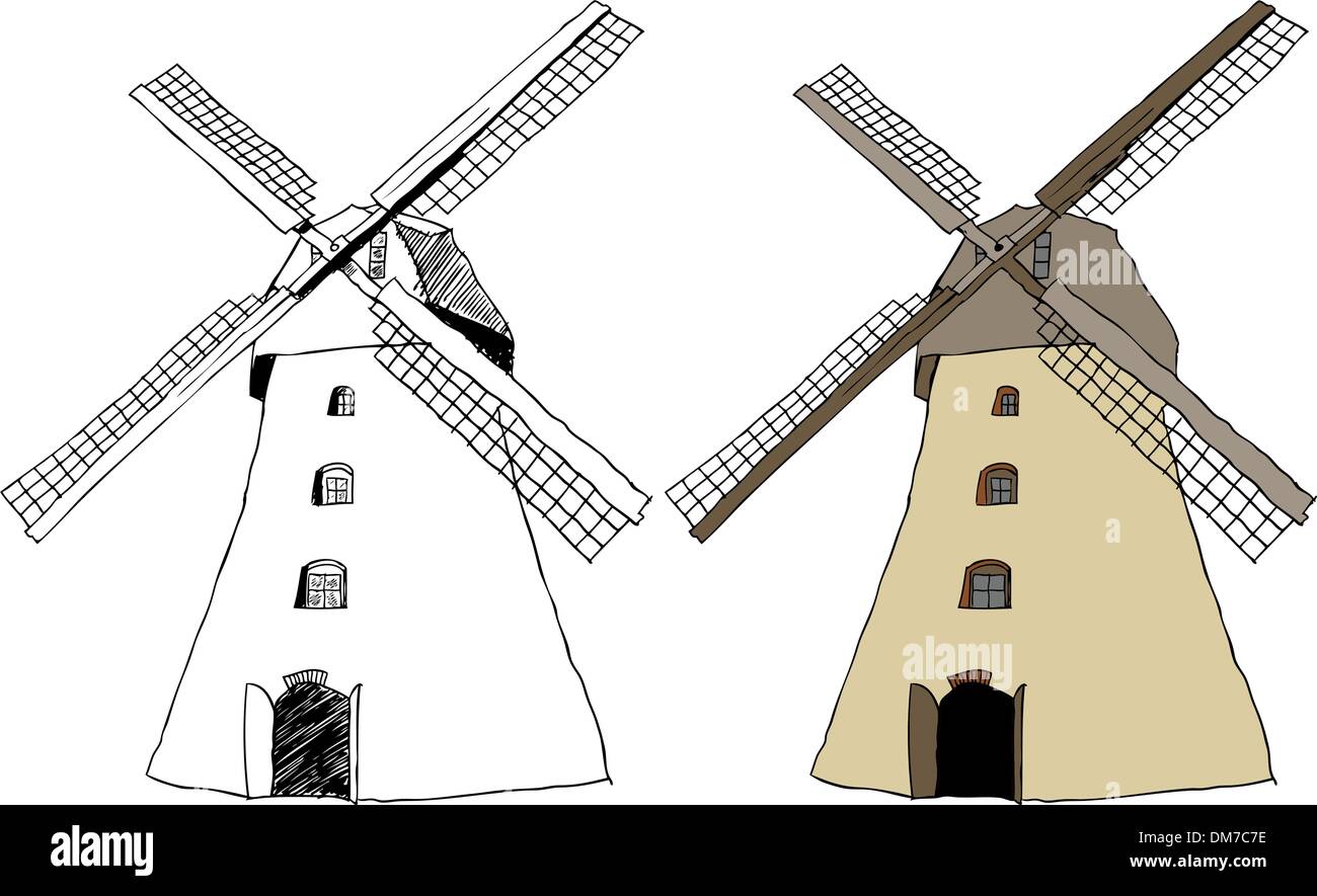 Moulin à vent hollandais traditionnel Illustration de Vecteur