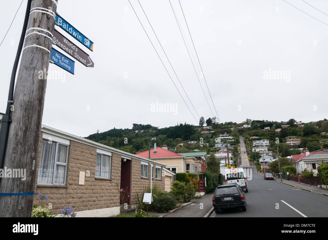 La rue la plus raide du monde, Baldwin Street, Dunedin, Otago, île du Sud, Nouvelle-Zélande. Banque D'Images