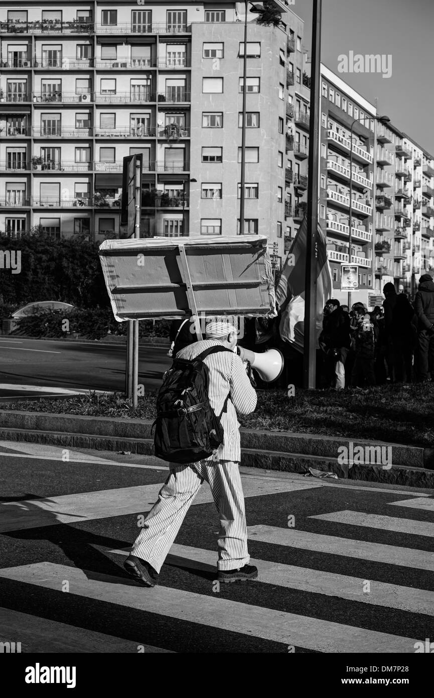 Milan, Italie. Décembre 2013. La "fourche" (Forconi) manifestants protester contre l'invasion de la place Loreto Banque D'Images