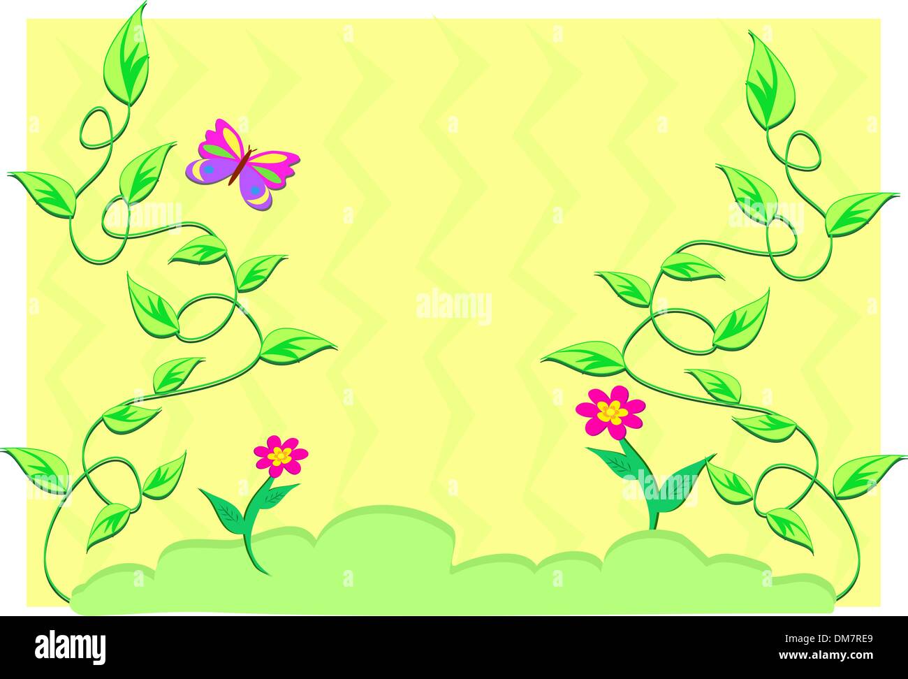 Cadre de plantes vertes, fleurs, Papillon Illustration de Vecteur