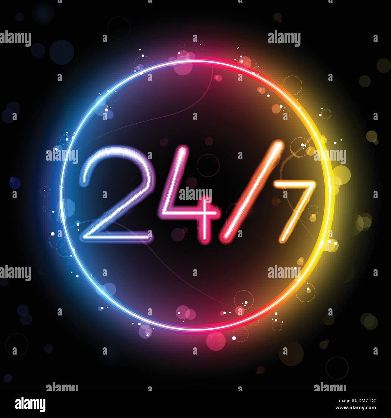 Cercle Arc-en-ciel 24/7 au néon Illustration de Vecteur