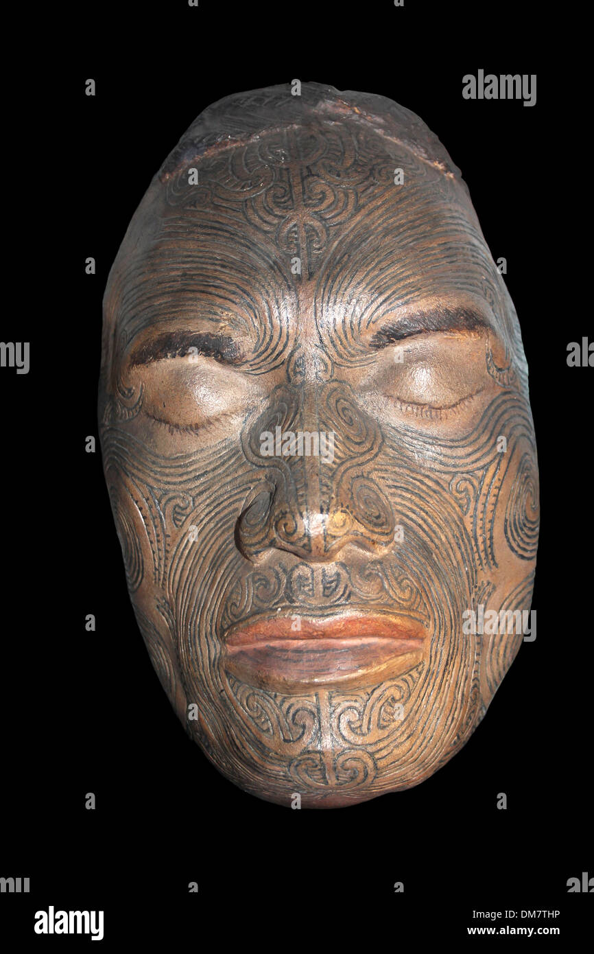 Moulage en plâtre d'un visage Maori, Ratorura, île du Nord, Nouvelle-Zélande Banque D'Images
