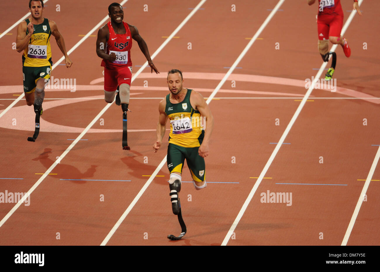 Oscar Pistorius (RSA) (médaille d'argent) Jeux Paralympiques de Londres 2012 - Men's 200m T44 Final - Stade Olympique Londres Angleterre - Banque D'Images