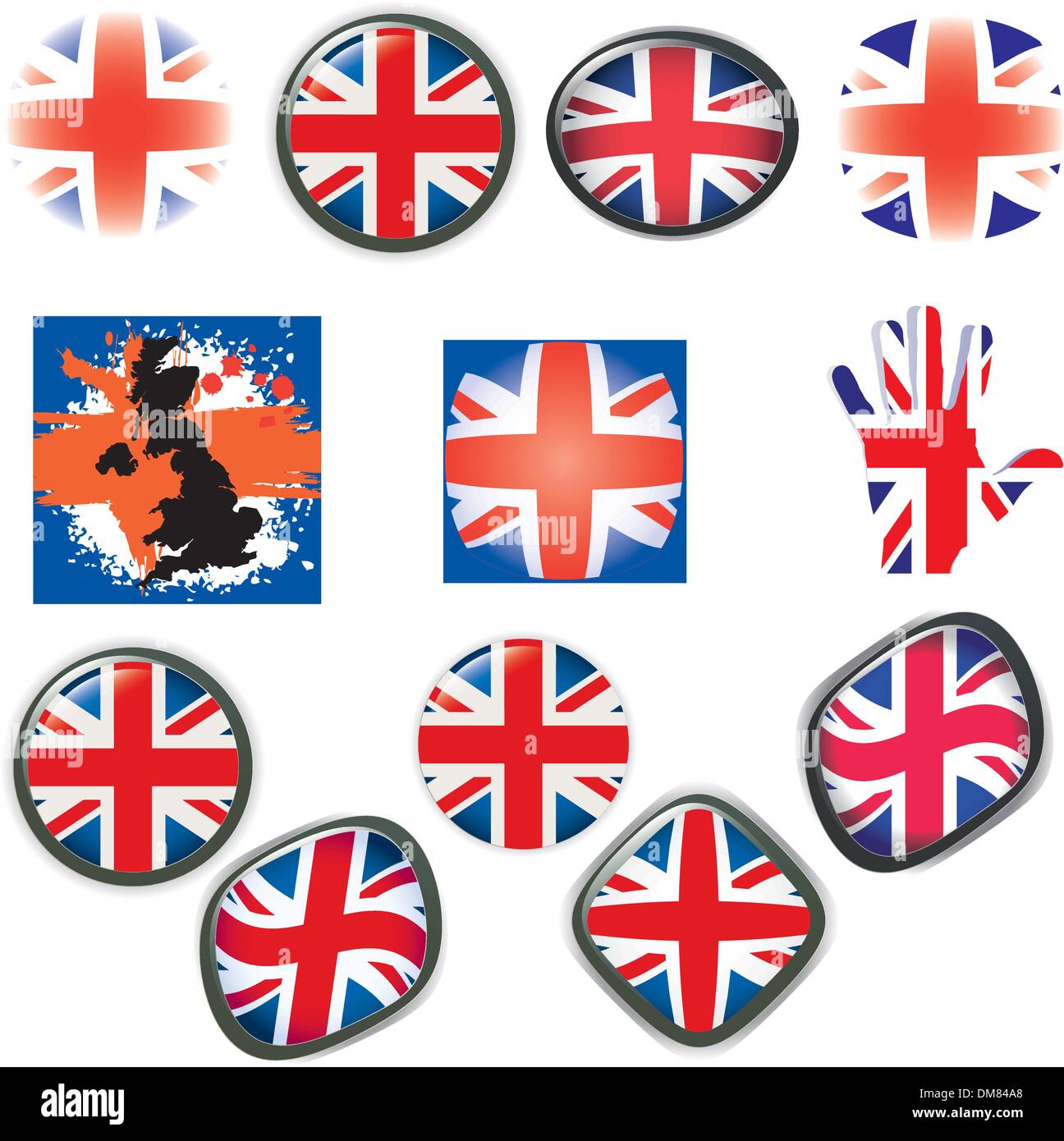 Symboles drapeau britannique boutons icônes vector illustration UK Illustration de Vecteur