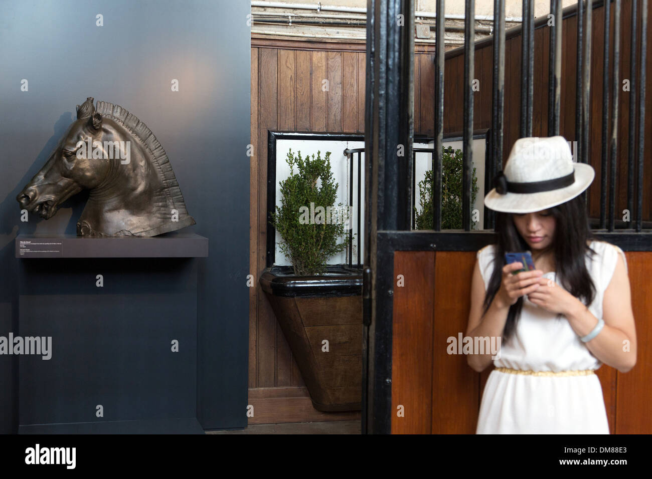 Femme japonaise, visiteur étranger AU NOUVEAU MUSÉE DU CHEVAL A OUVERT SES PORTES EN 2013 DANS LES GRANDES ÉCURIES SUR LE DOMAINE DU CHÂTEAU DE CHANTILLY, OISE (60), FRANCE Banque D'Images