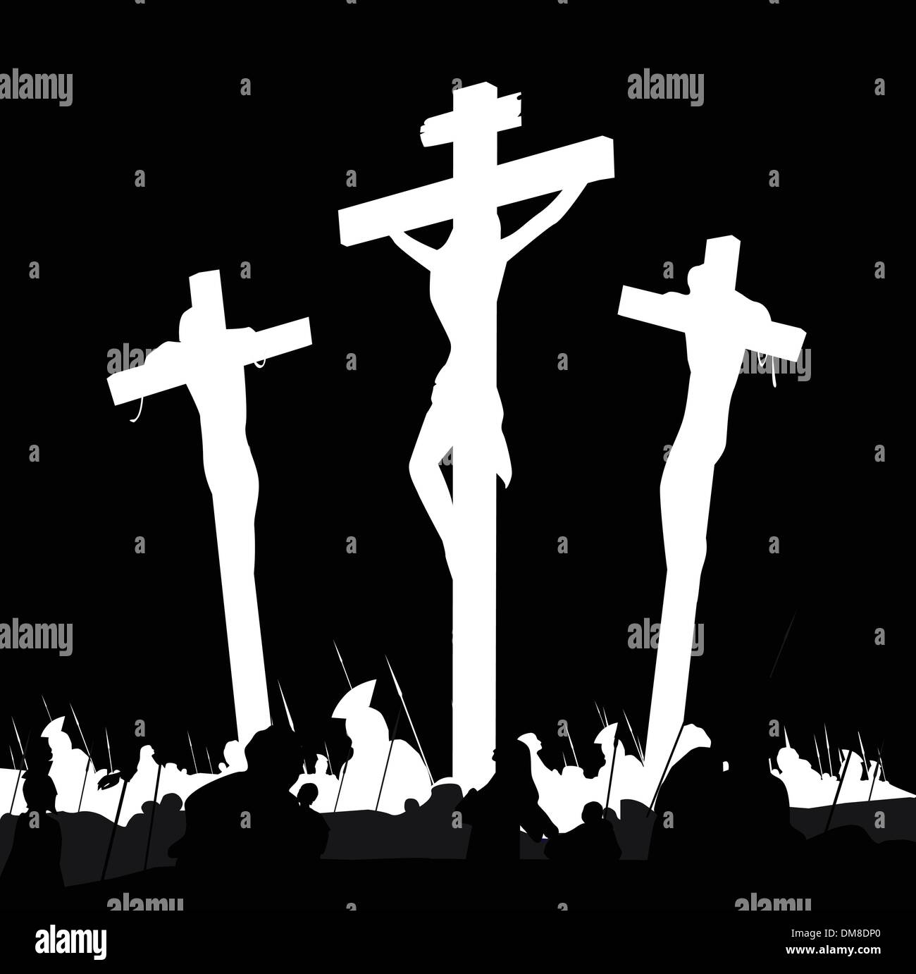 Crucifixion scène calvaire en noir et blanc Illustration de Vecteur