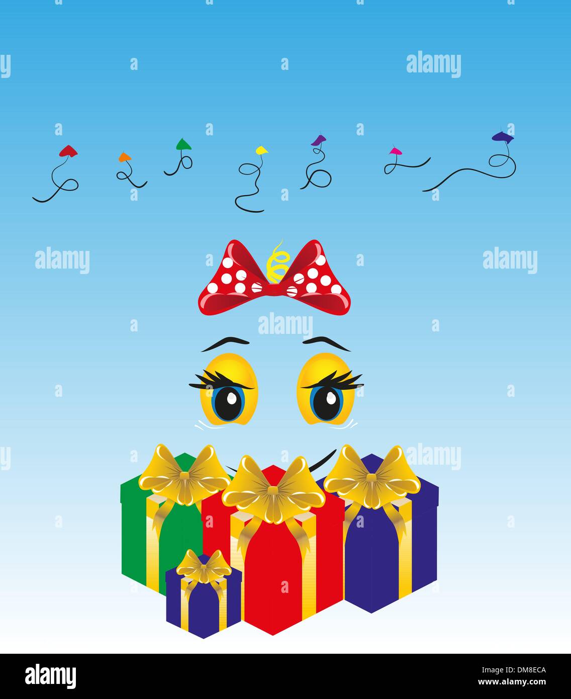 Smiley girl with gifts Illustration de Vecteur