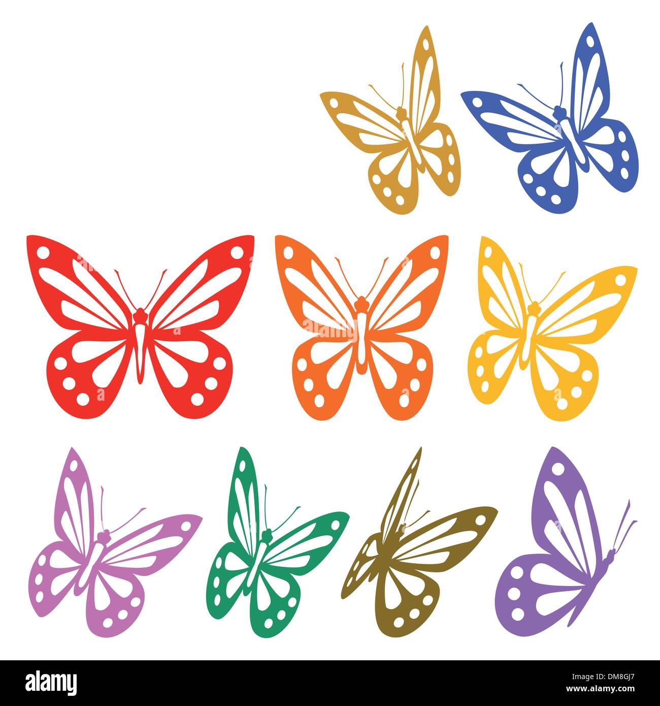 Jeu de silhouettes de papillons colorés - graphique de scénario Illustration de Vecteur