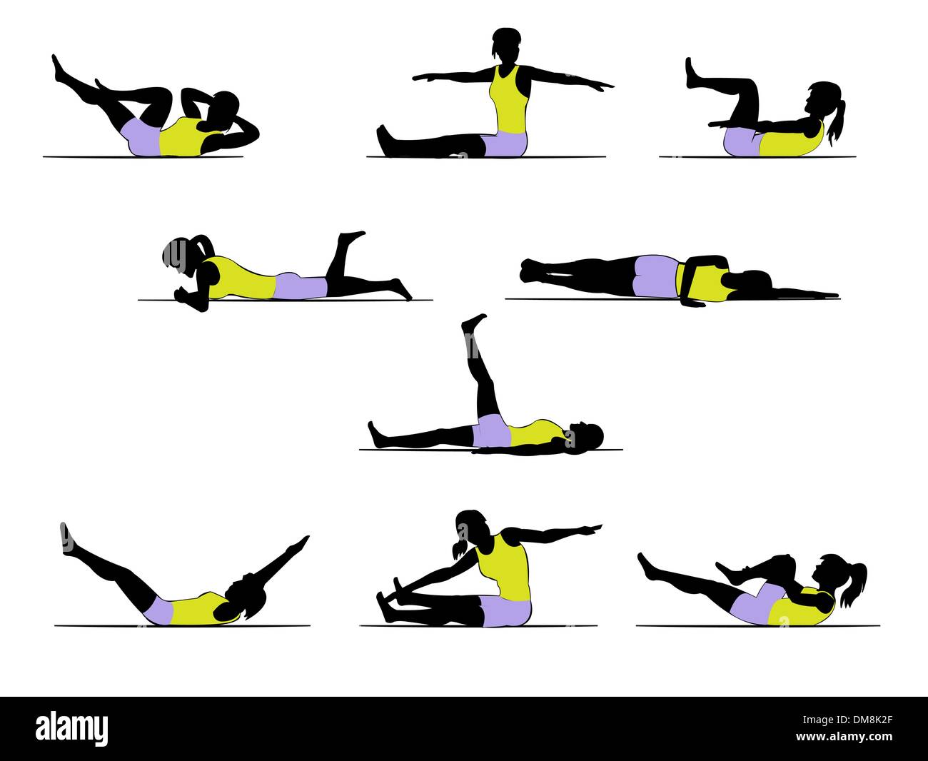 Exercice d'entraînement pilates pose - silhouette Illustration de Vecteur
