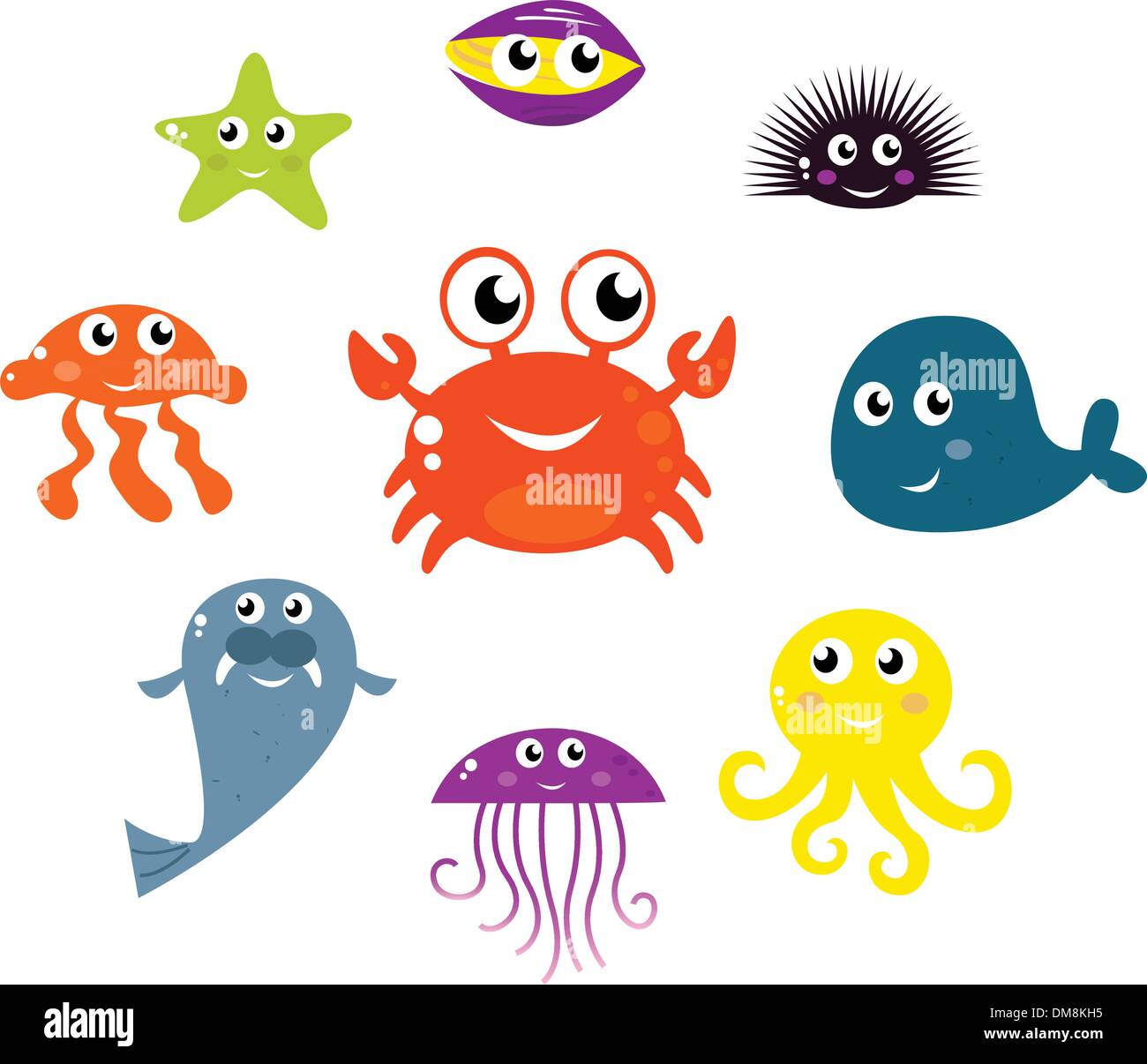 Les créatures de la mer et les animaux vector icons isolated on white Illustration de Vecteur