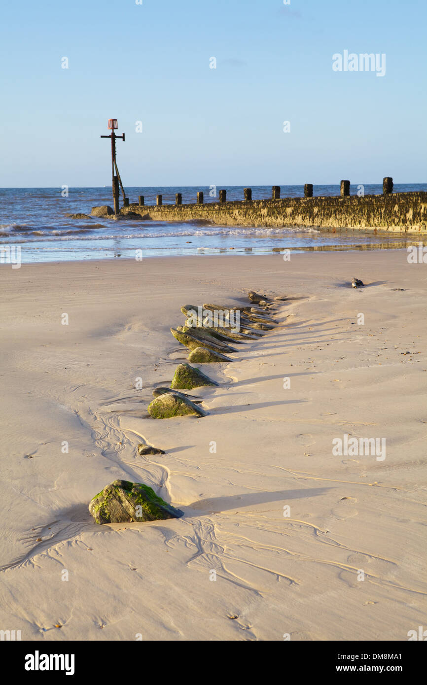 Demeure en bois du navire, qui Ispolen a coulé le 23 janvier 1897 à Sheringham, North Norfolk, Angleterre. Banque D'Images